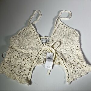 American Eagle Cream Tie Crochet Summer tank top xs nwt